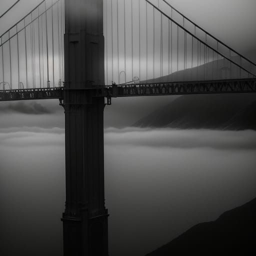 Golden Gate Bridge in Fog, Film Noir Photography