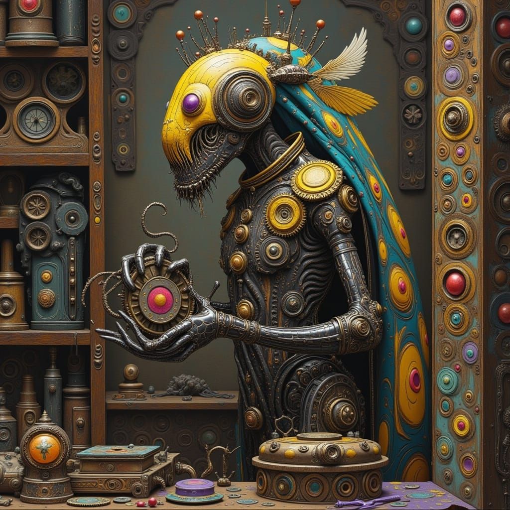 Steampunk Beetle Alien Tinkerer in Workshop