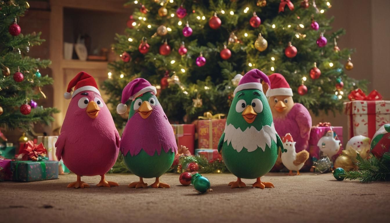 Egg Characters Under Christmas Lighting