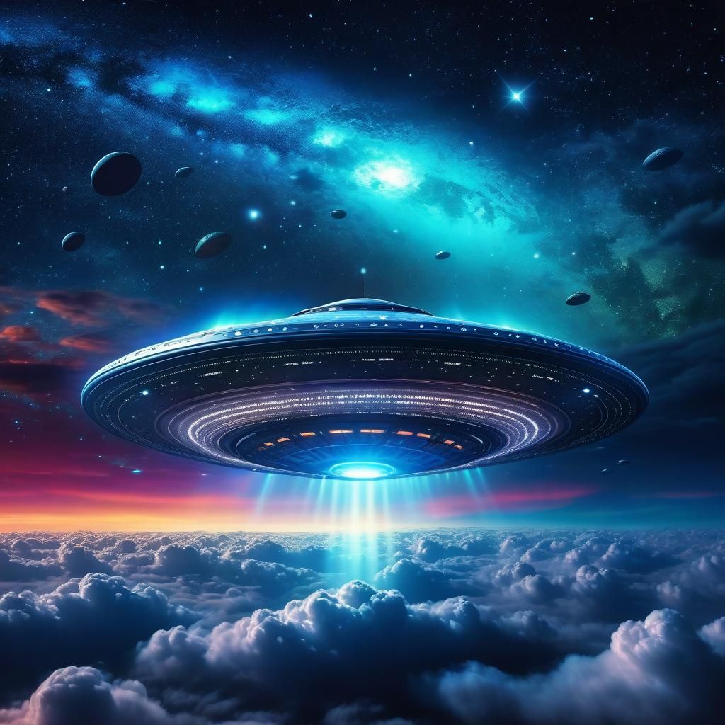 UFO in Night Sky, Cosmic Illustration