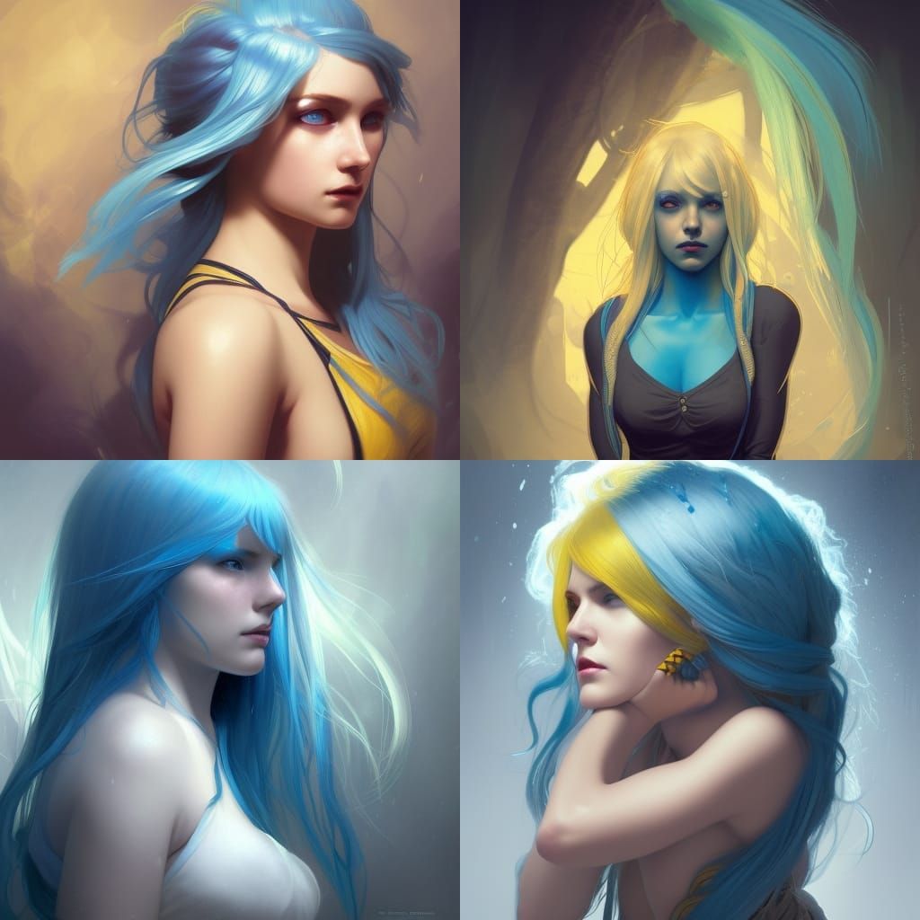 Blue-Haired Woman Portrait in Hyperdetailed Style