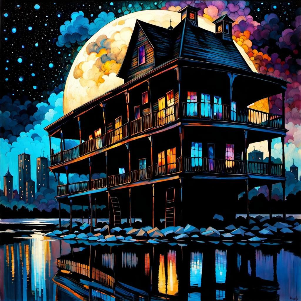 Abandoned Amusement Park in Mixed Media Style