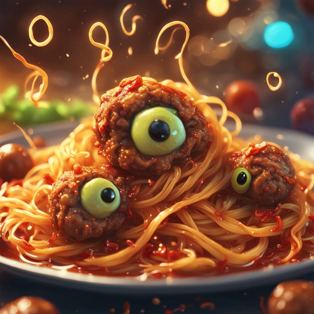 Alien's Surreal Spaghetti Feast: A Vibrant Oil Painting