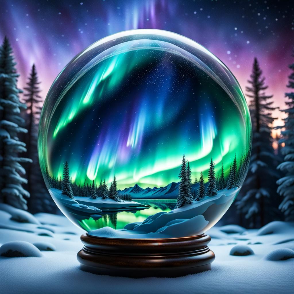 Glass Orb Holding Northern Lights and Constellations
