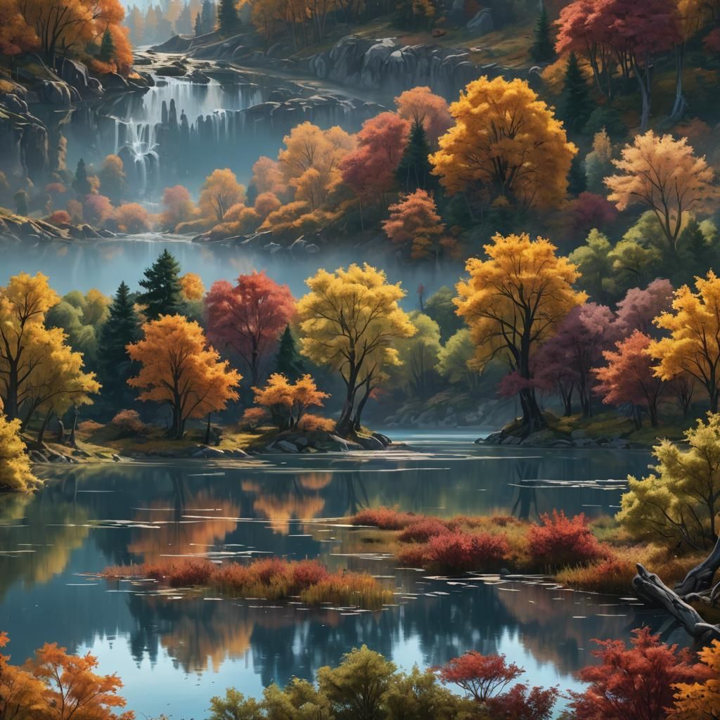 Autumn Lake in Impressionist Style