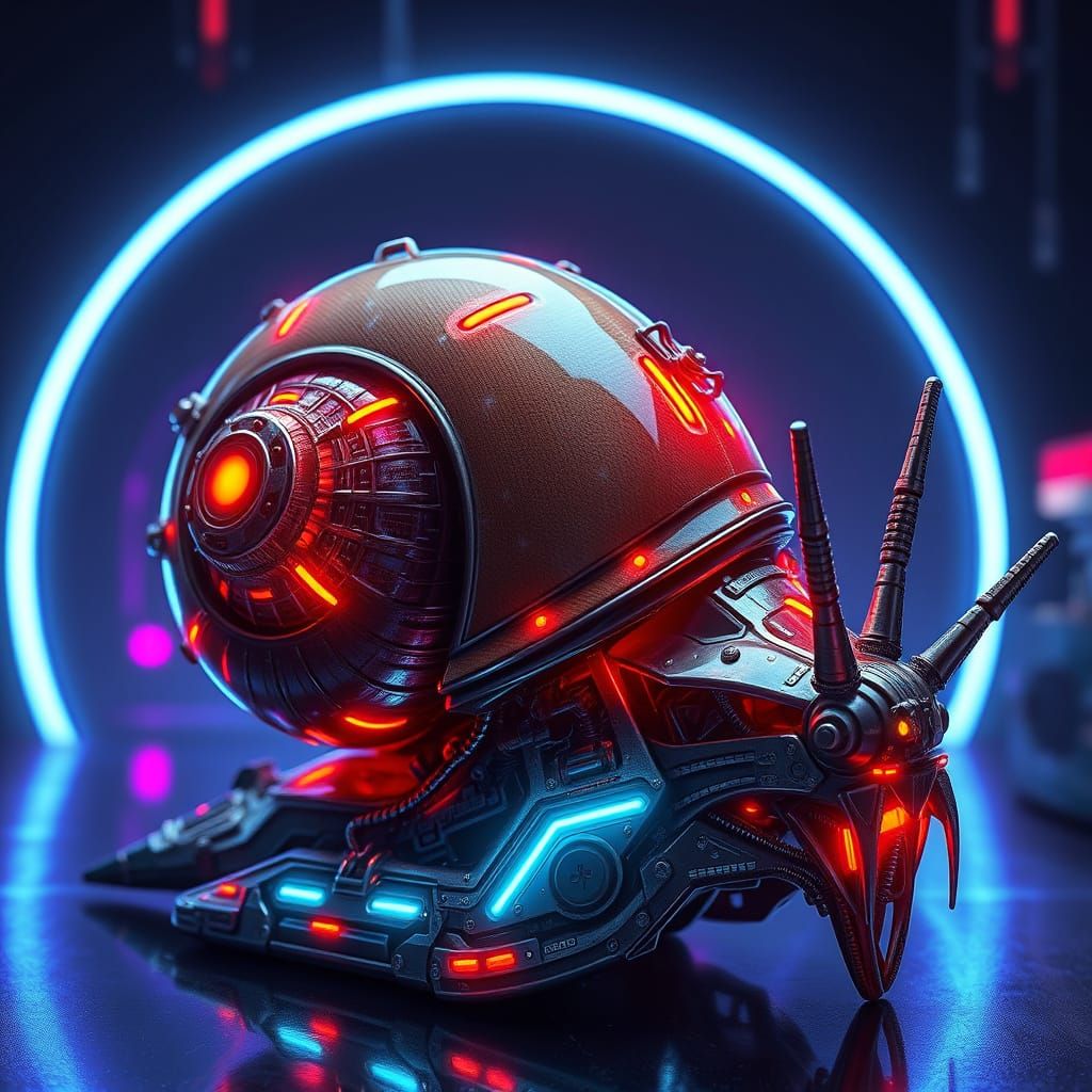 Neon Cyberpunk Snailshell with Industrial Details