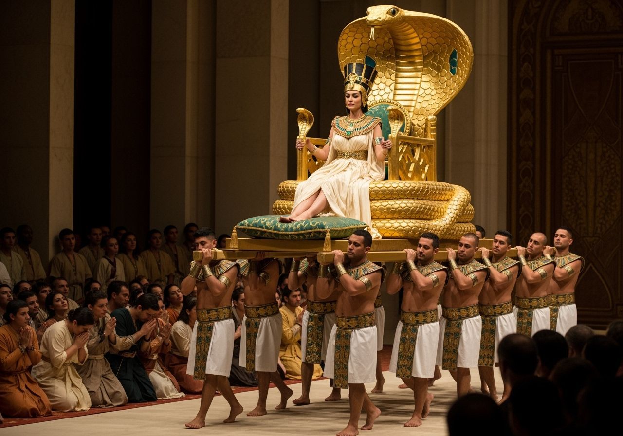 Egyptian Queen on Cobra Throne, Cinematic Photography
