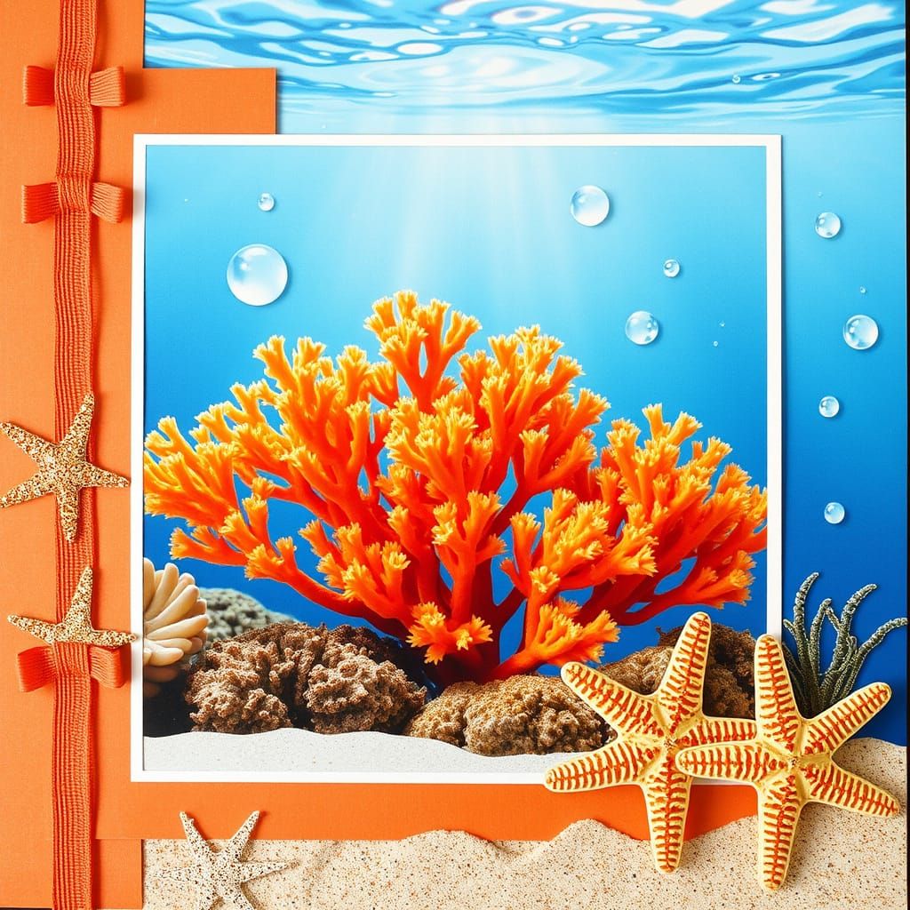 Orange Underwater Coral Reef Scrapbook Collage