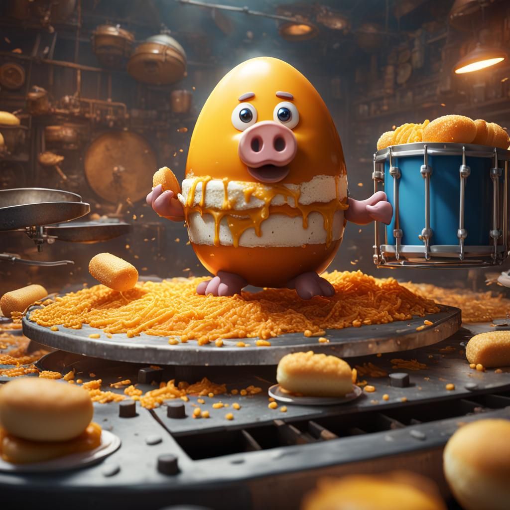 Egg Drummer with Piglet in Detailed Matte Painting