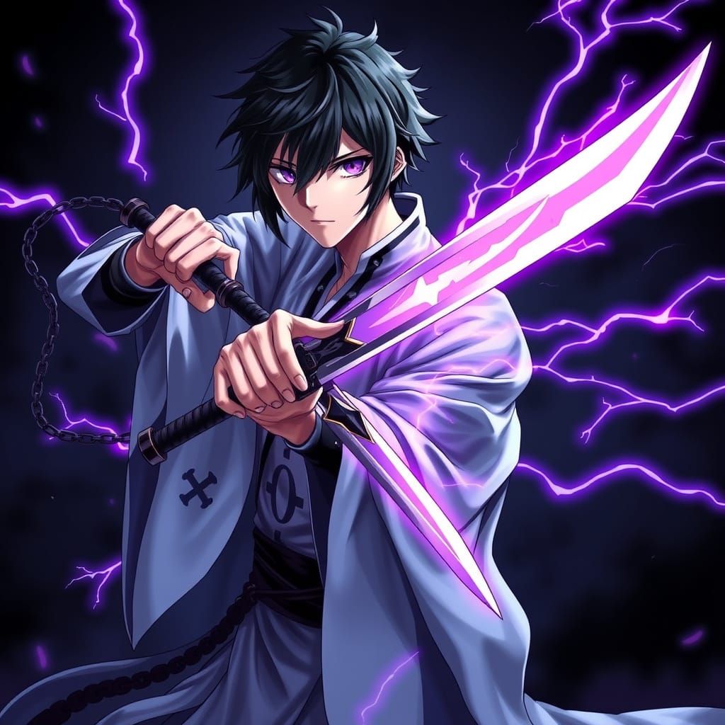 Hybrid Quincy Shinigami with Zanpakuto in Manga Style