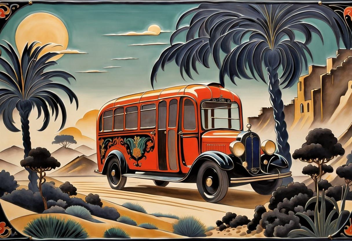 Art Deco Cairo Noir Enamel Bus Design