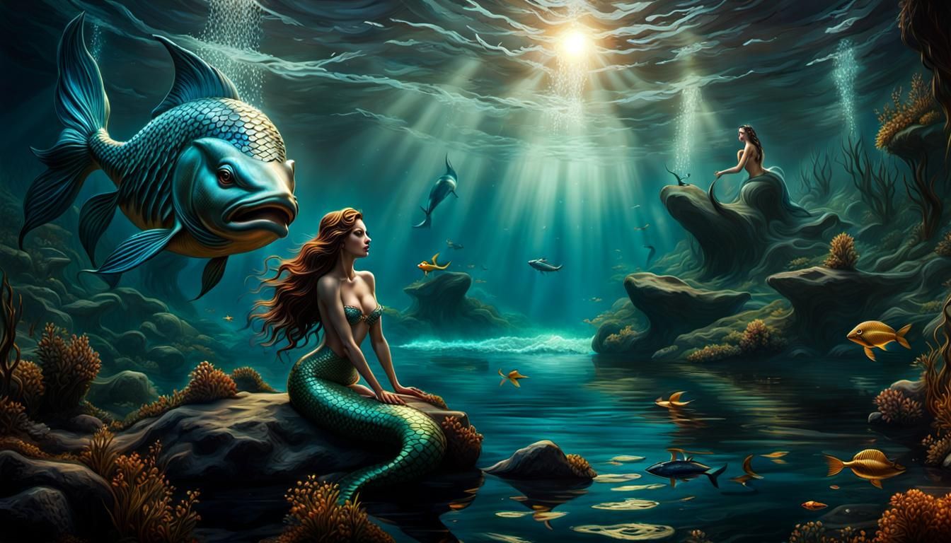 8 Mermaid Fantasy Pictures (1/8) in the style of S. Dali