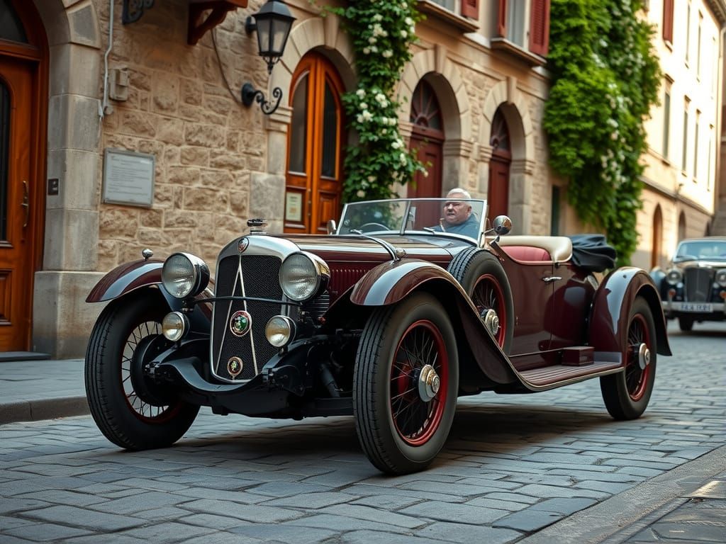 Vintage 1930s Alfa Romeo Roadster on Cobblestone Street