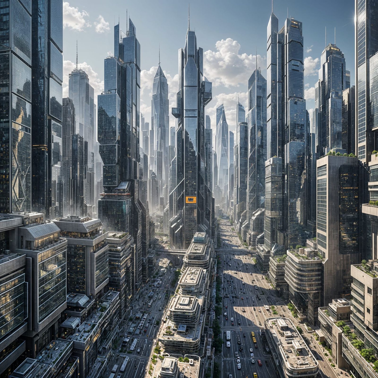 Futuristic Cityscape with Massive Skyscrapers