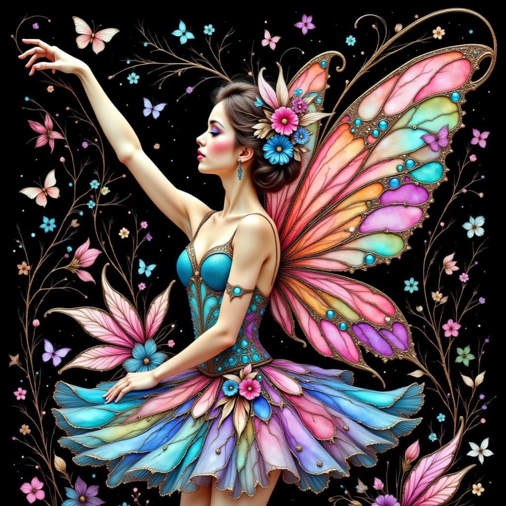 Wildflower Ballerina Fairy in Glossy Alcohol Ink Style