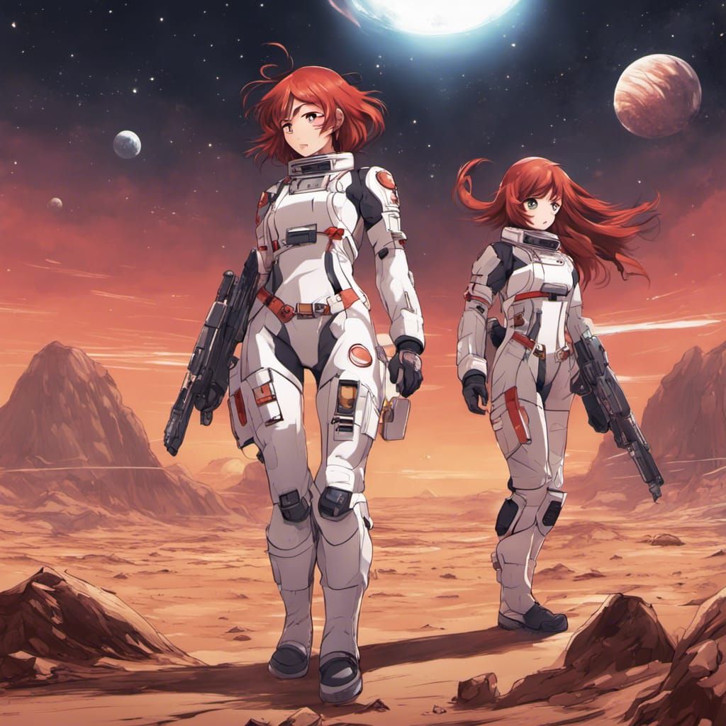Anime Girls Hunting on Mars with Laser Guns