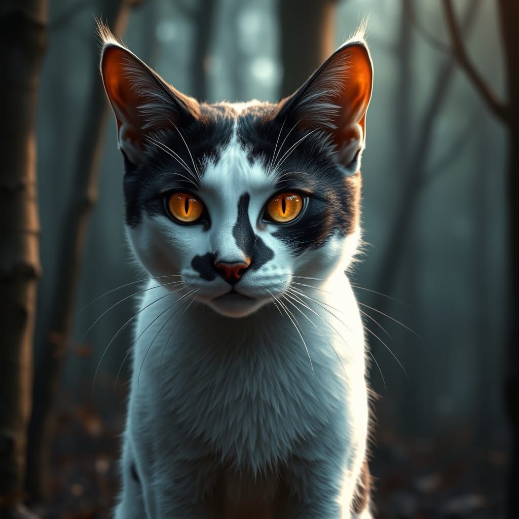 Warrior Cat in Dark Forest: Detailed Matte Painting