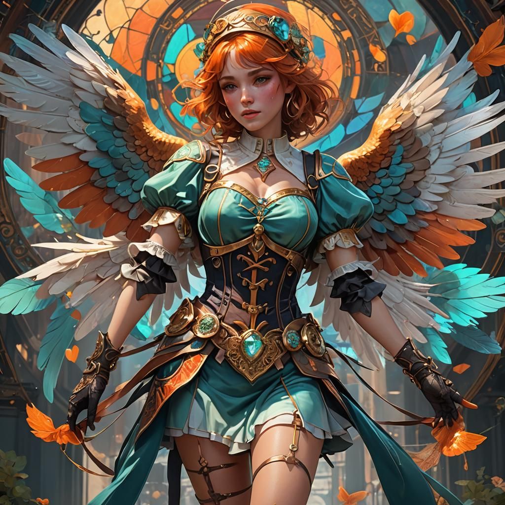 Angelic Woman with Freckles in Art Nouveau Style