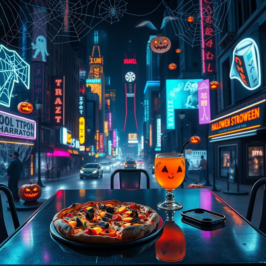 Cyberpunk Halloween Feast in Neon City