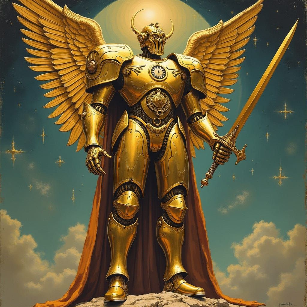 Glittering Brass Avenging Angel with Sword