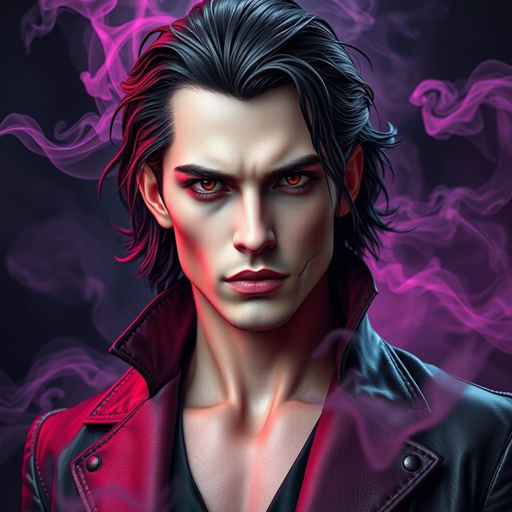 Ethereal Vampire Prince in Ombre Leather, Surrealist Dreamwo...