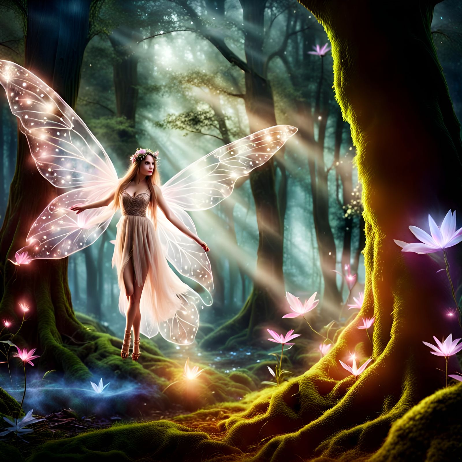 Beautiful ethereal fairy in a Beautiful fantasy enchanted forest