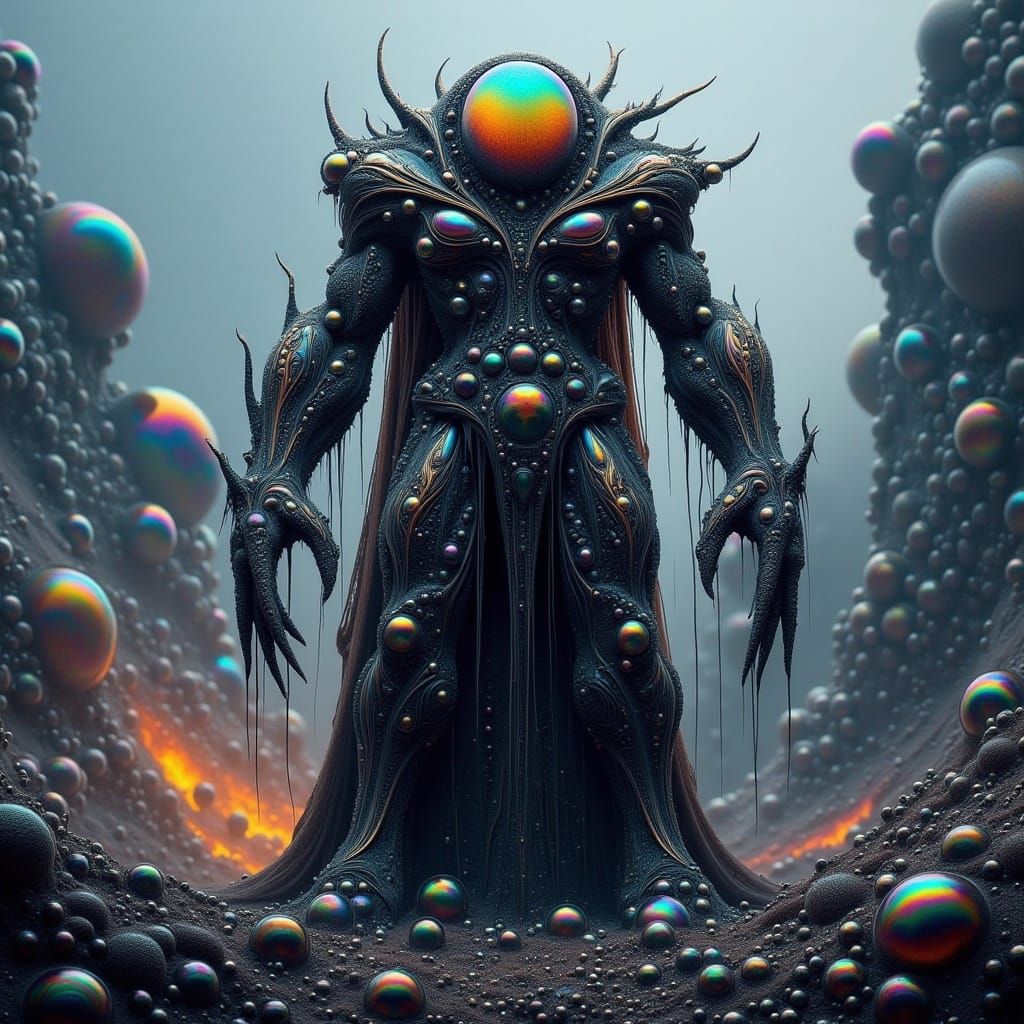 Biomechanical Alien Scarecrow in Dystopian Wasteland