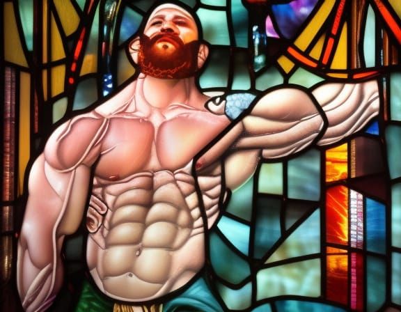 Gorilla Priest Flexing in Church, Art Nouveau Style