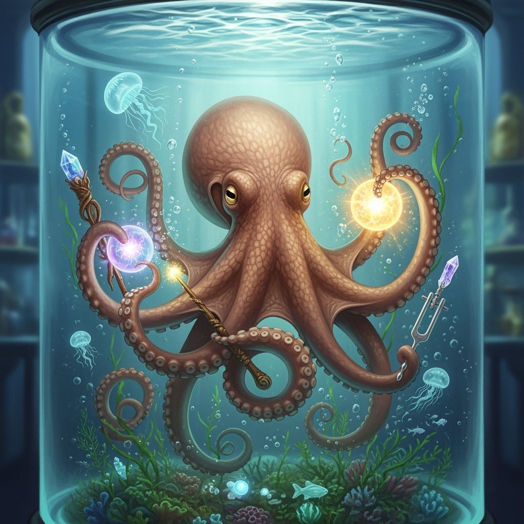 Magical Octopus Casting Spells: Surrealist Art