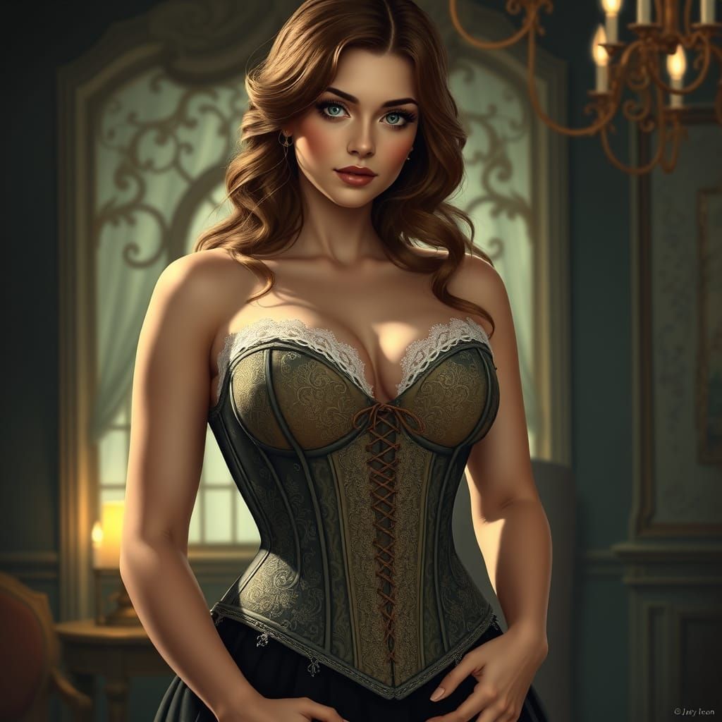 Woman in Lace Corset, Art Nouveau Style