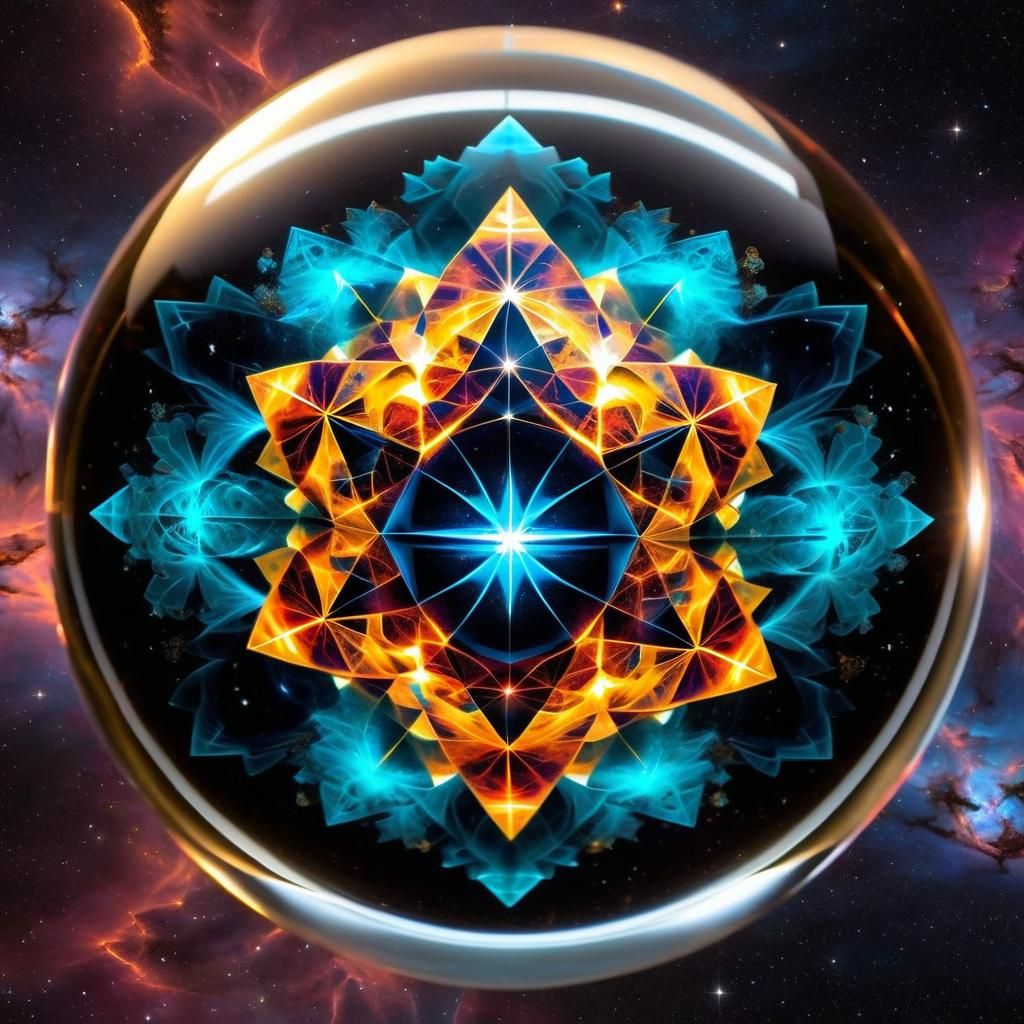 Bioluminescent Fractal Pyramid in Glass Ball, Digital Art