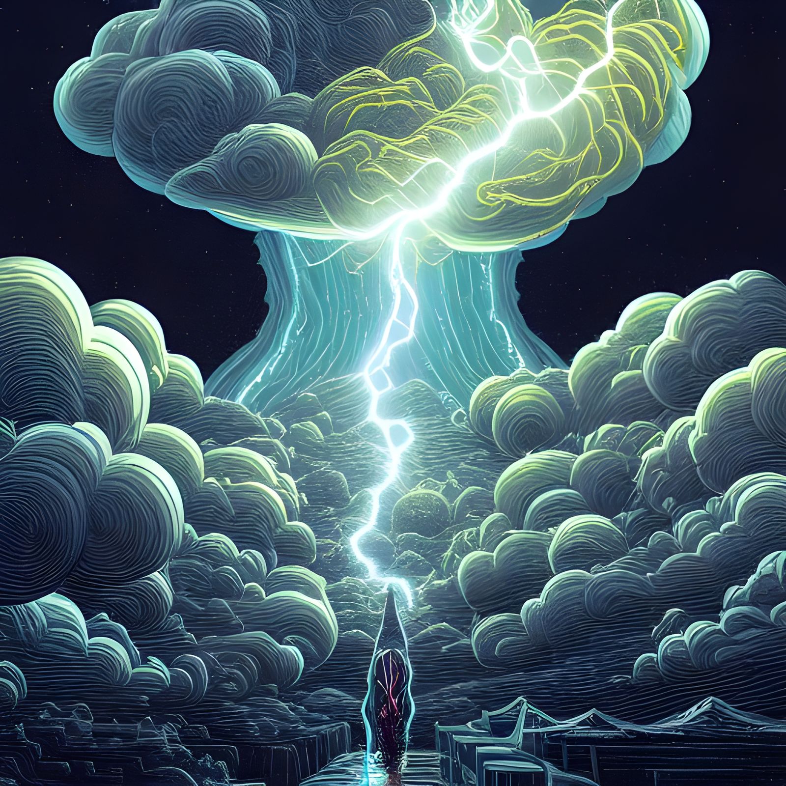 Cosmic Thunderstorm in Digital Illustration Style