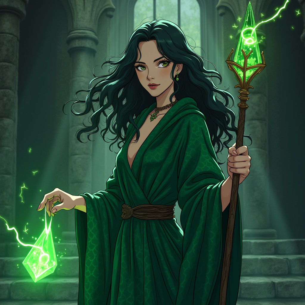 Amara Blackwood: Anime Sorceress with Serpent Robe