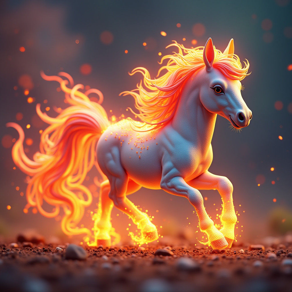 Fiery Rainbow Horse Galloping in Flames: Fantasy Art