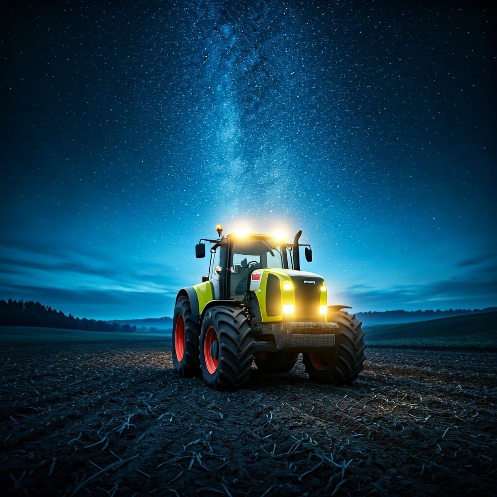 Night Harvest: Claas Atles Tractor in a Digital Landscape