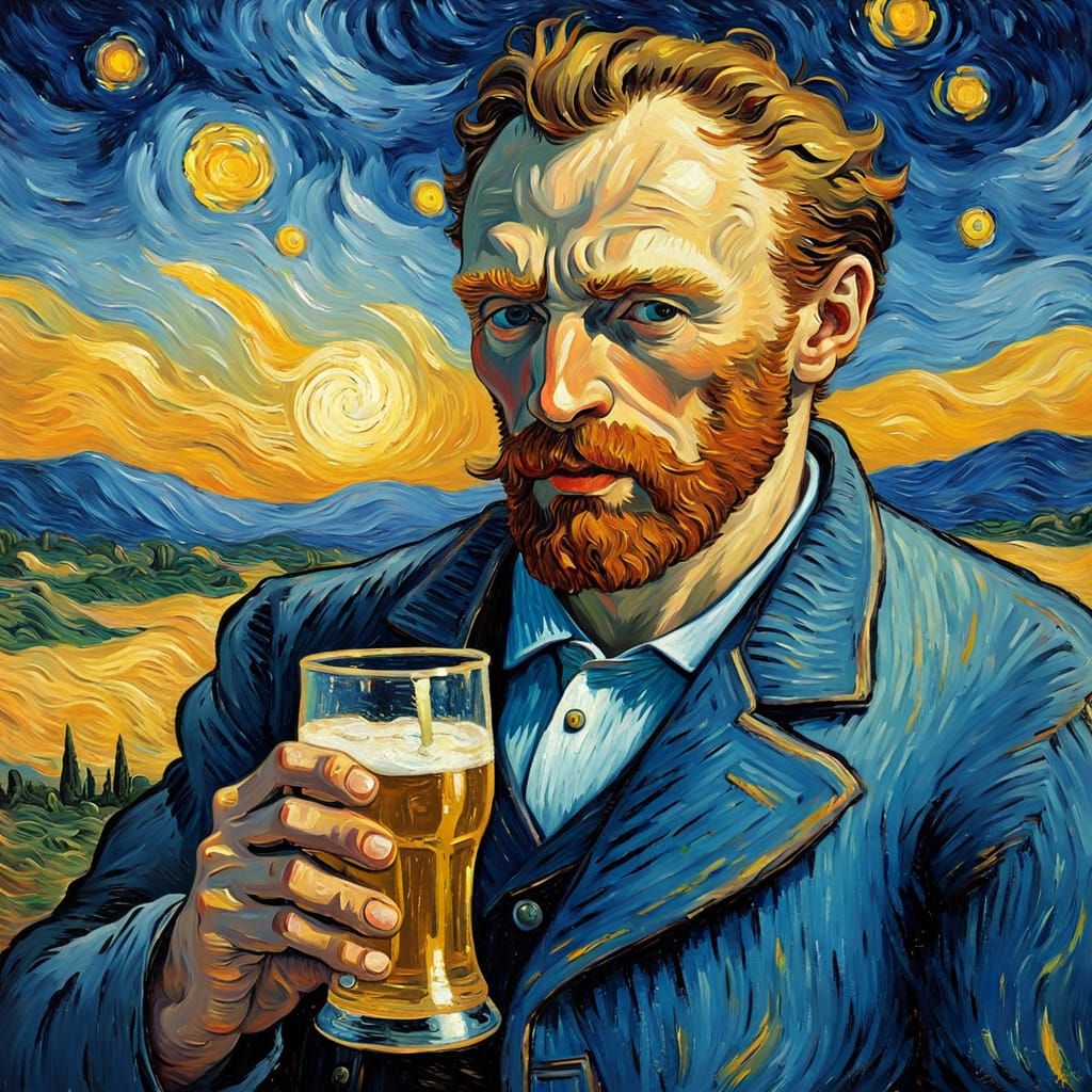 Man with Beer in Impressionist Oil Painting