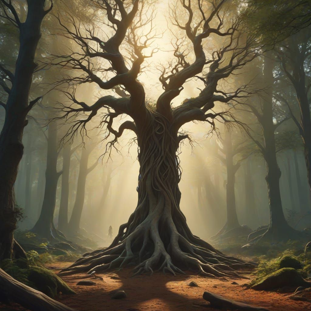 Ethereal Figure in a Mystical Surrealist Forest