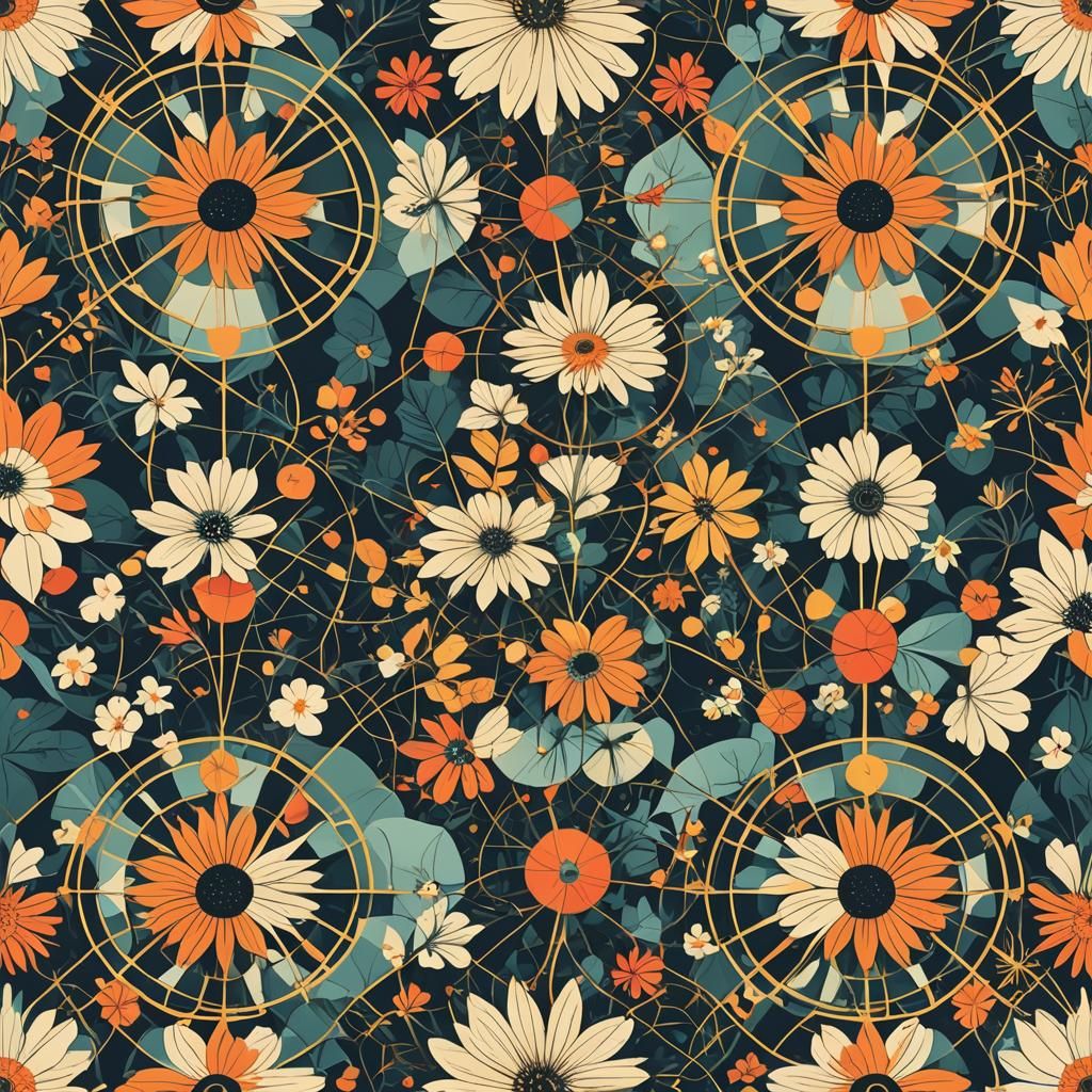 Seamless Minimalist Floral Pattern in Pop Art Style