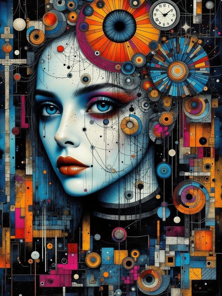 Abstract Gothic Woman with Zentangle Tattoo