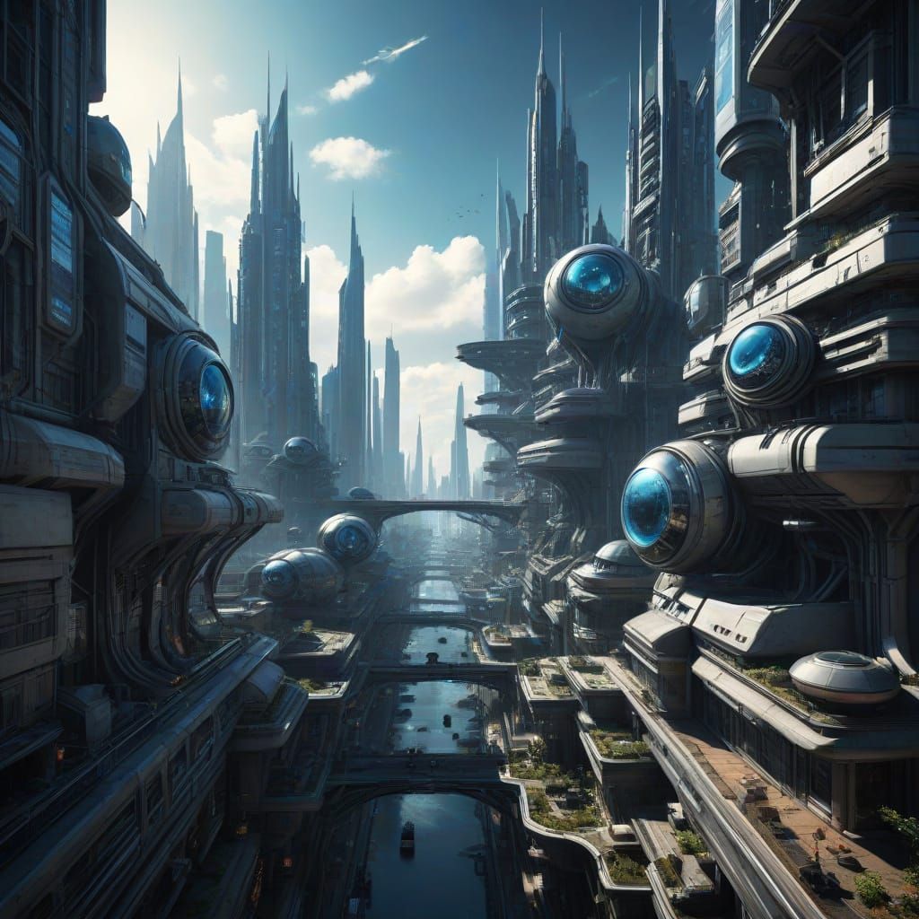 Futuristic Metropolis with Eye-Shaped Architecture