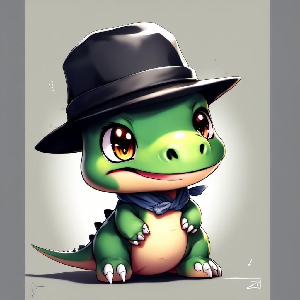 Cute Chibi Dinosaur in Anime Style