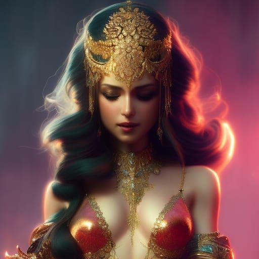 Elegant Belly Dancer Illustration in Rococo Style