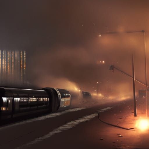 Monorail Crash in Post-Apocalyptic City