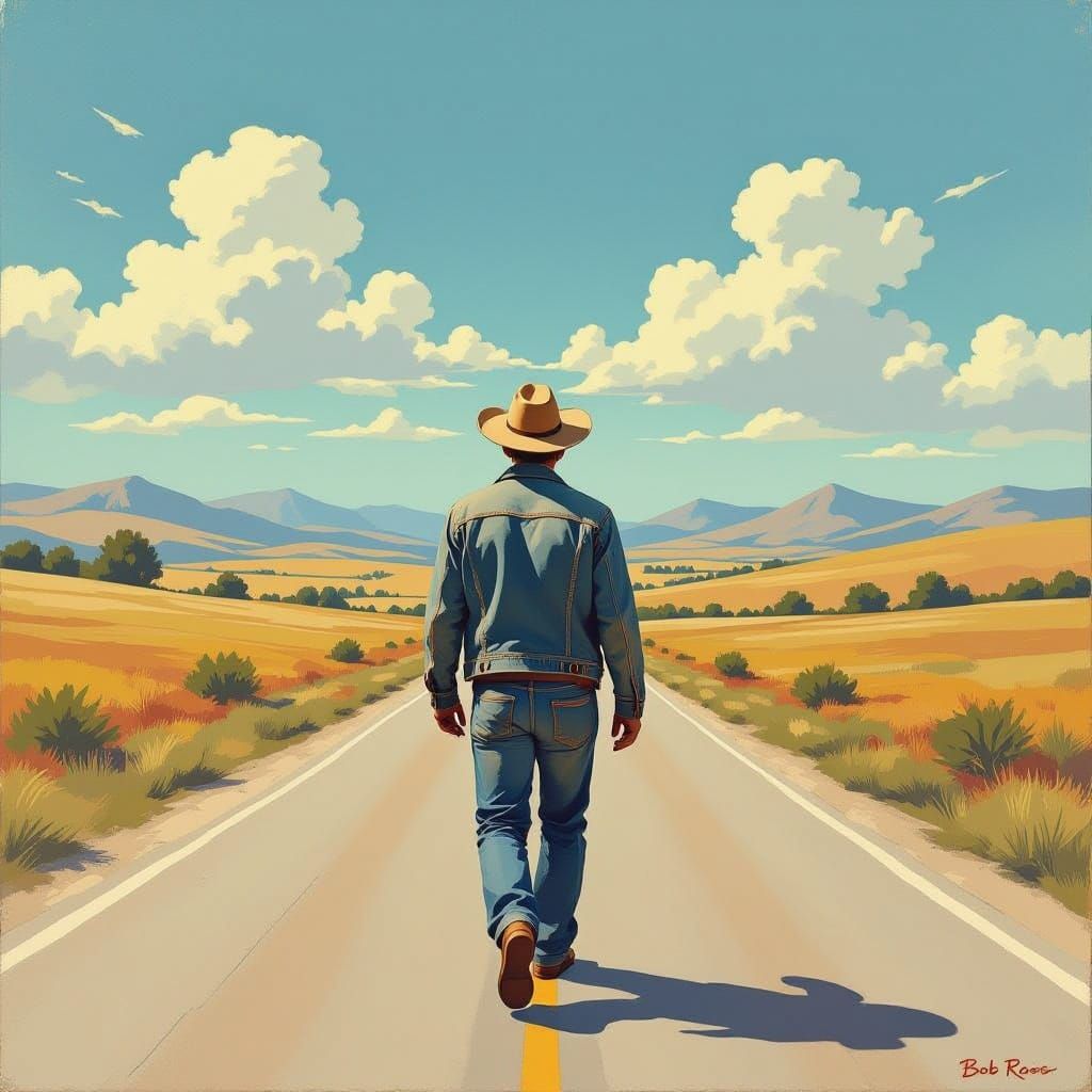 Carefree Traveler on Open Road in Americana Style