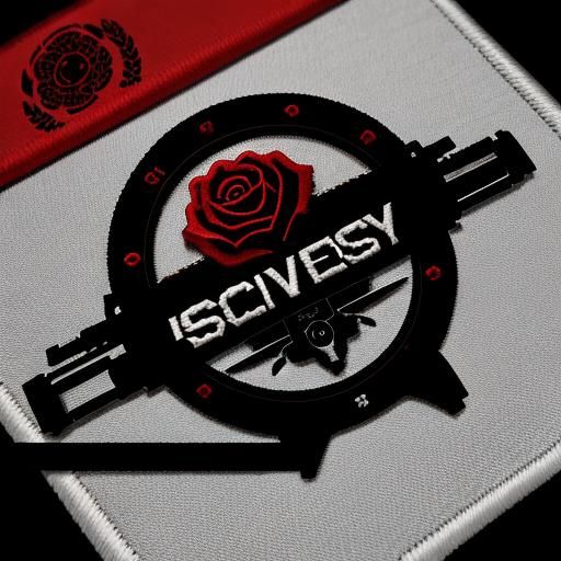 Sci-Fi Emblem with Revolver and Roses in Minimalist Style