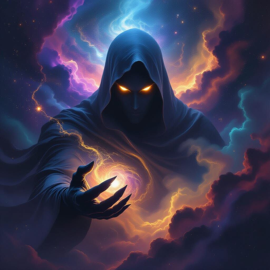 Cosmic God Emerges from Void in Surreal Style