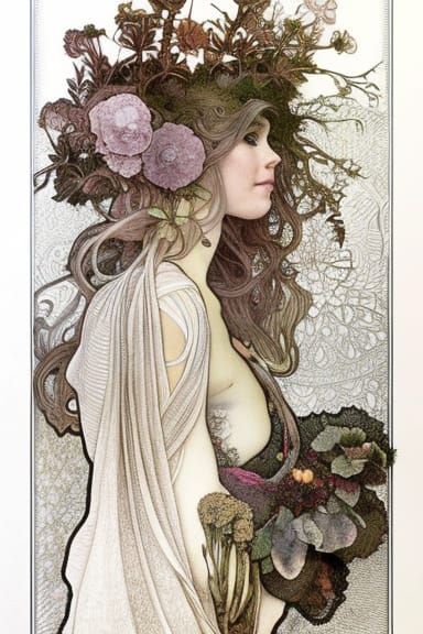 Dryad with Dove: Detailed Achromatic Drawing