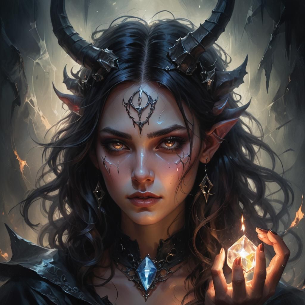 Mystical Woman with Crystal in Dark Fantasy Art