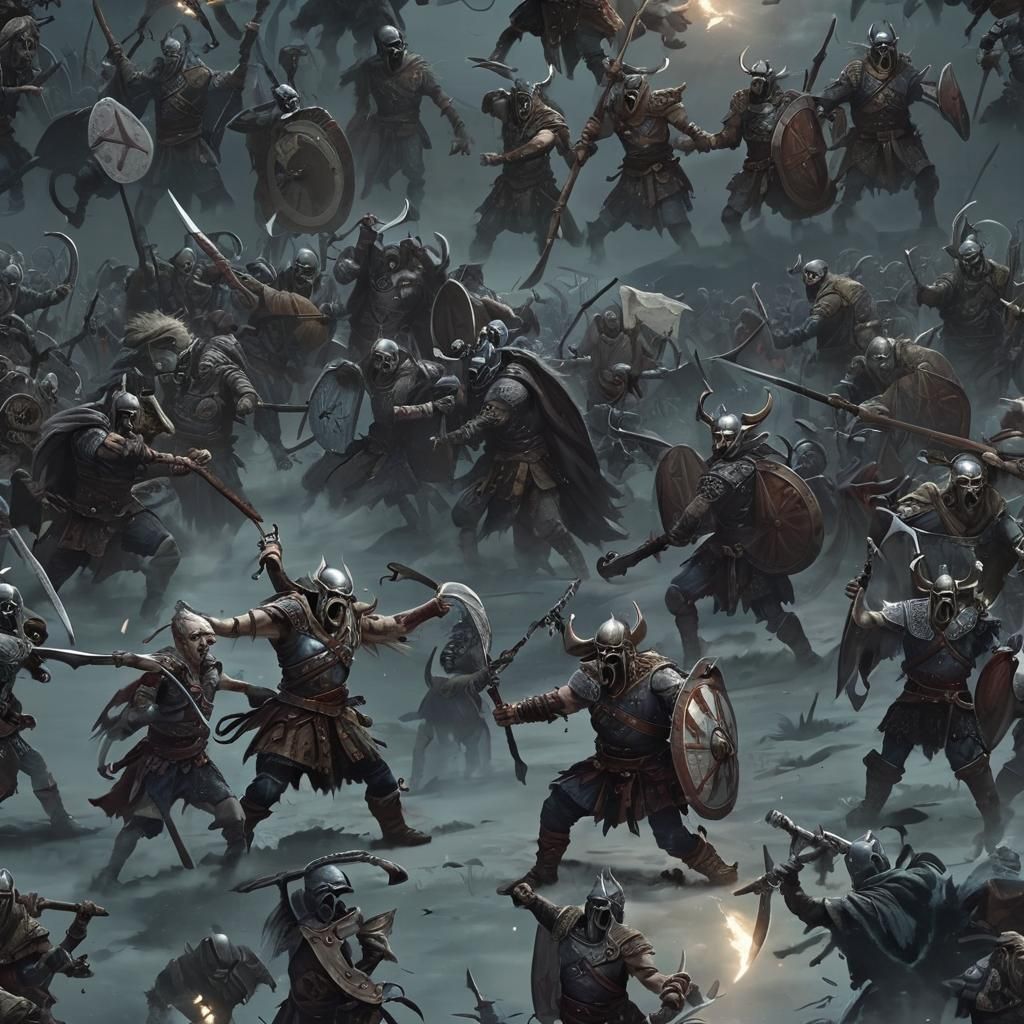 Viking Champion Battles Undead Army by Moonlight
