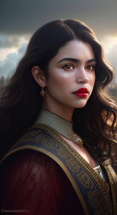 Beautiful Brunette Portrait with Curly Hair, Hyperrealistic